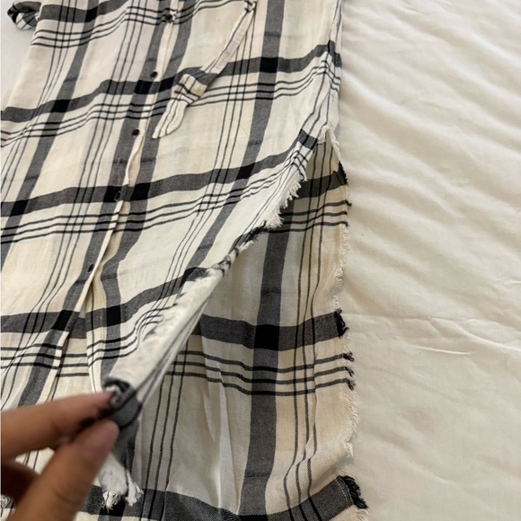 Cloth & Stone Anthropologie Plaid Button Front Linen Blend Shirt Dress L - Picture 9 of 10